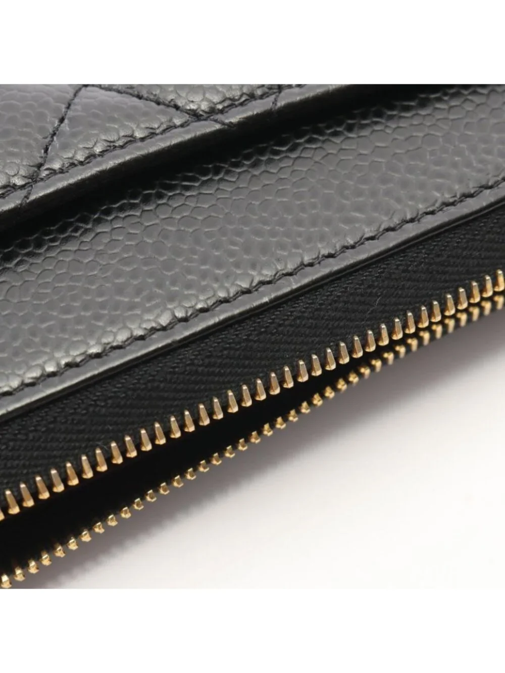 Chanel Round Wallet Classic Long Zip Quilted Black Caviar Leather